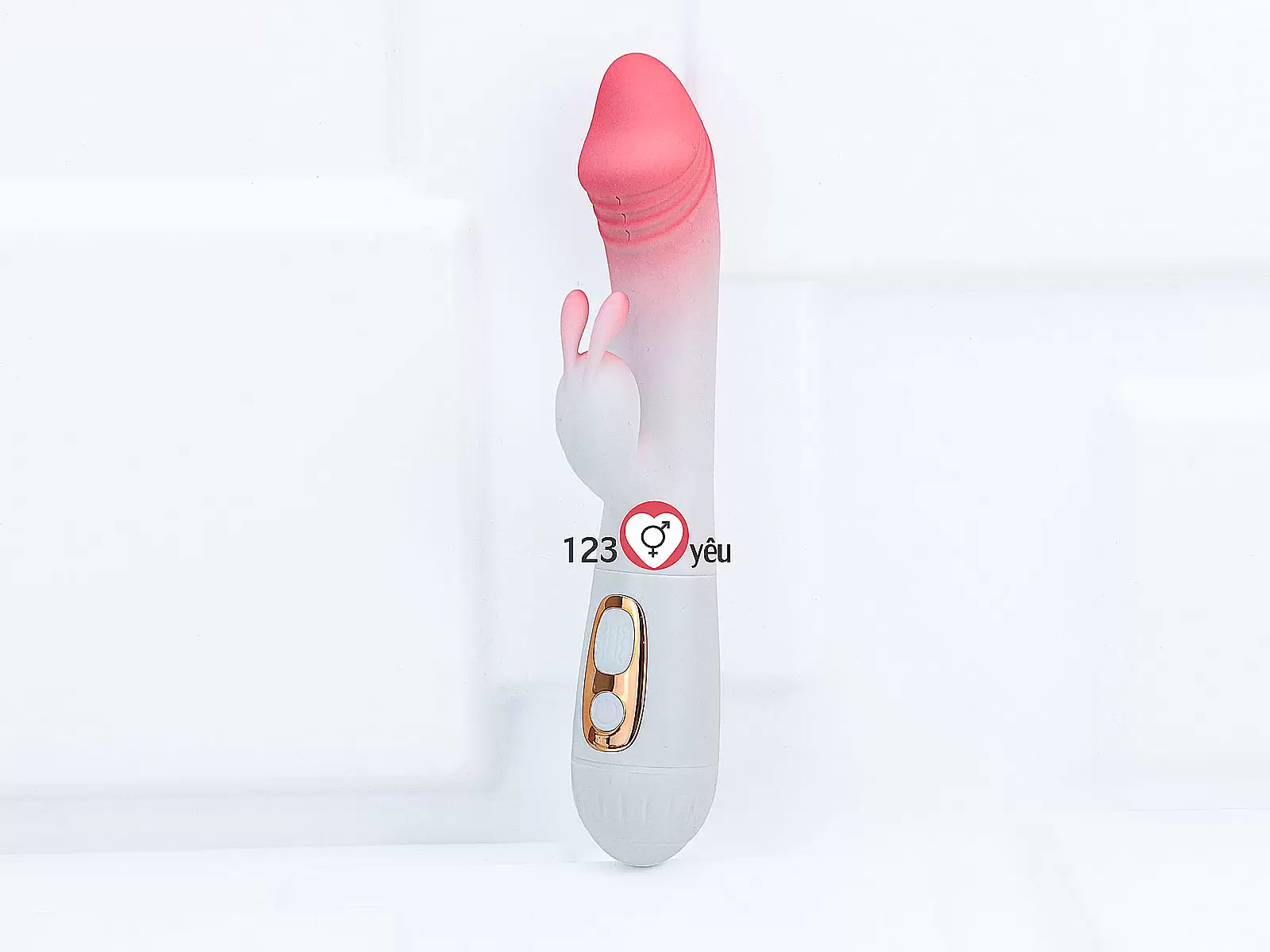 Dương vật giả đa năng có nhánh tai thỏ JIUAI trắng hồng pin sạc