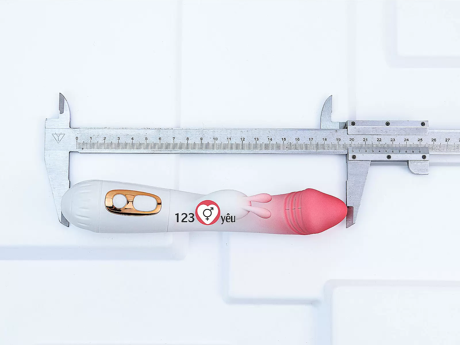 Dương vật giả đa năng có nhánh tai thỏ JIUAI trắng hồng pin sạc