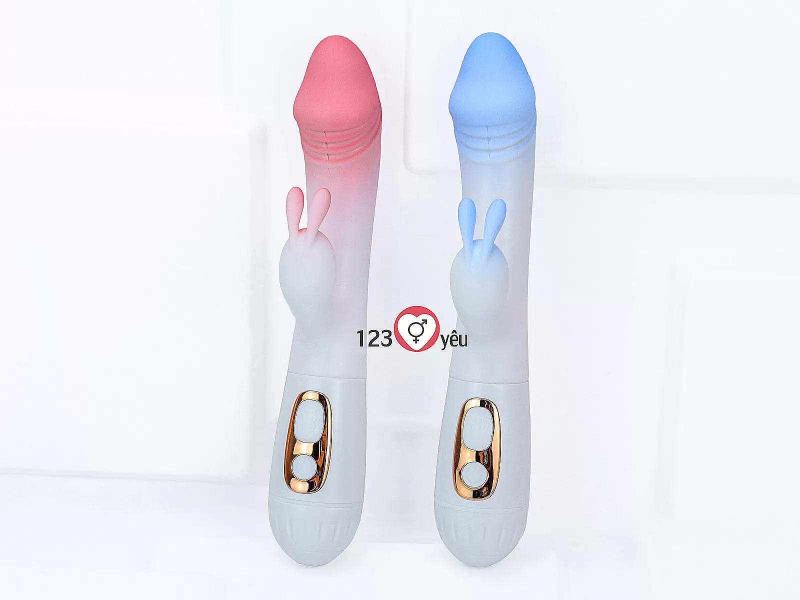 Dương vật giả đa năng có nhánh tai thỏ JIUAI trắng hồng pin sạc