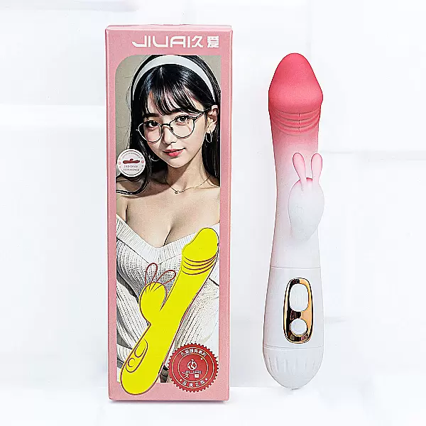 Dương vật giả đa năng có nhánh tai thỏ JIUAI trắng hồng pin sạc