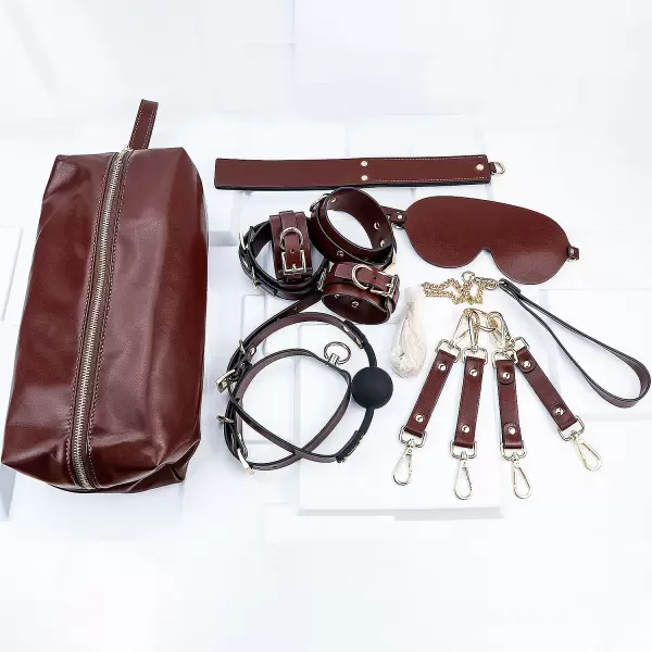 Túi đồ chơi bạo dâm da nâu 8 món