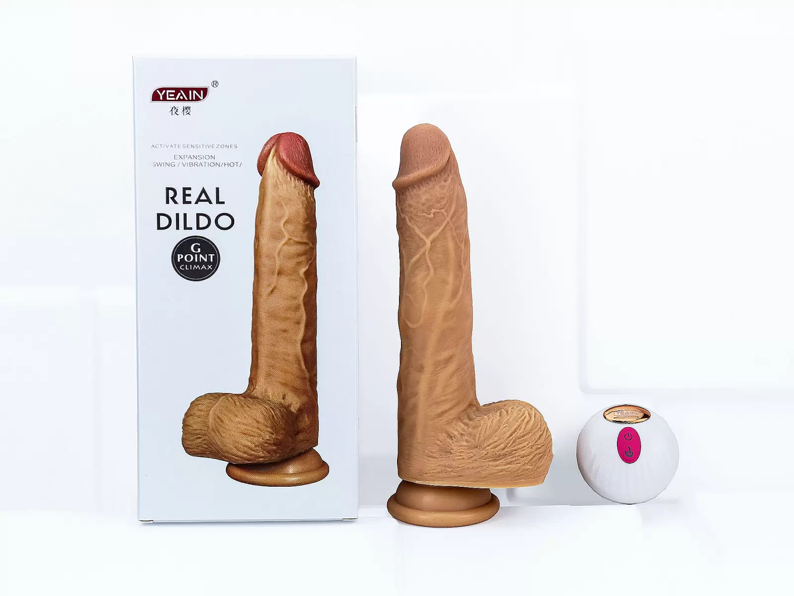 Dương vật giả có đế Real Dildo rung, thụt, phát nhiệt điều khiển từ xa