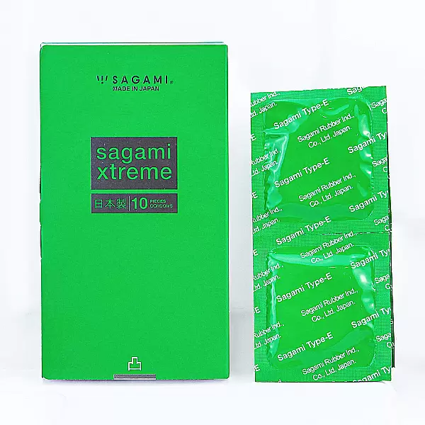 Bao cao su có gai Nhật Bản Sagami Xtreme Green Siêu Mỏng 10 bao