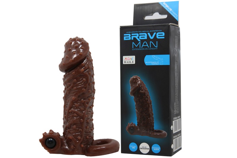 Sex toy bao cao su tăng kích thước rung có quai đeo Brave Man B6223 1