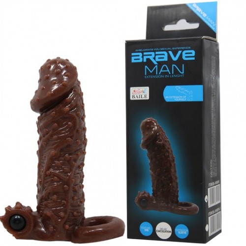 Sex toy bao cao su tăng kích thước rung có quai đeo Brave Man BM450