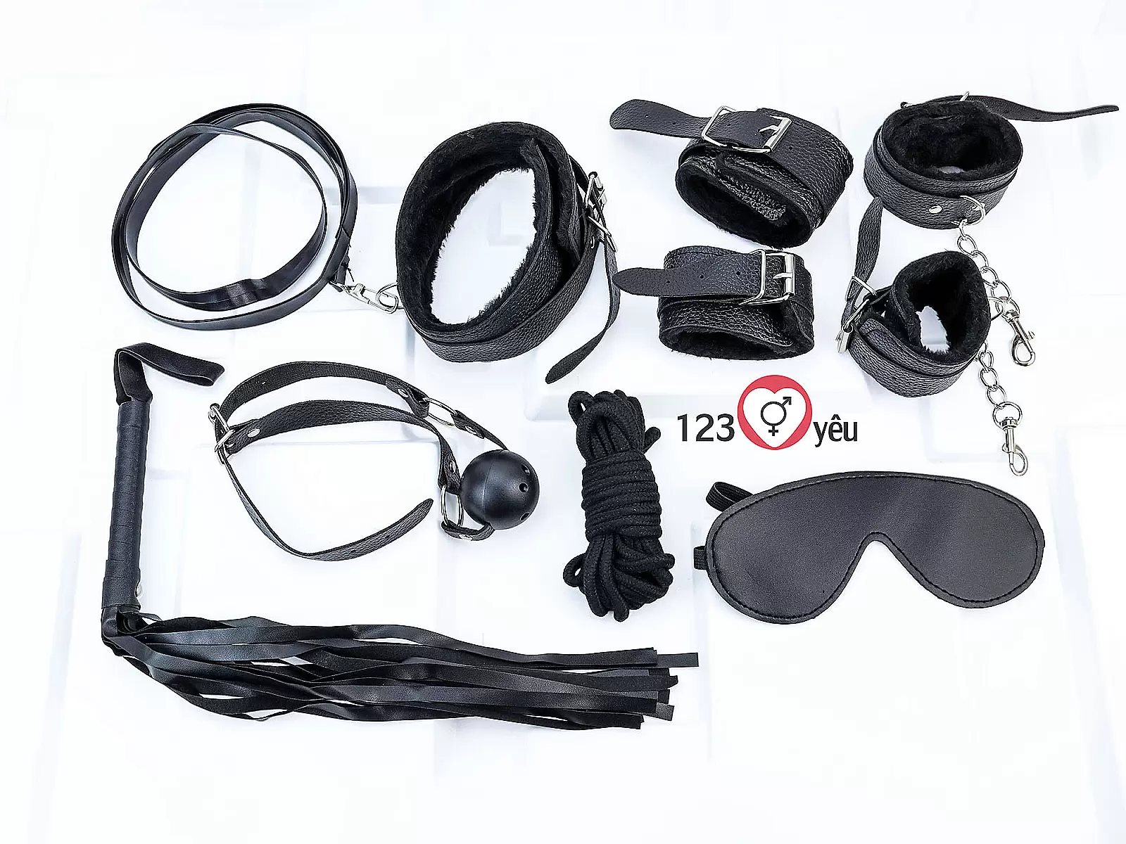 Đồ chơi bạo dâm da đen 7 món bộ phụ kiện quyến rũ cho cặp đôi thích cảm giác mạnh