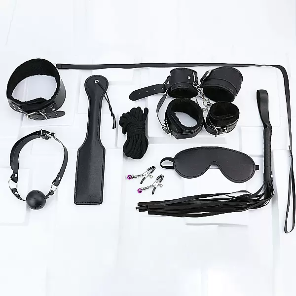 Đồ chơi bạo dâm da đen 9 món bộ phụ kiện quyến rũ cho cặp đôi thích cảm giác mạnh