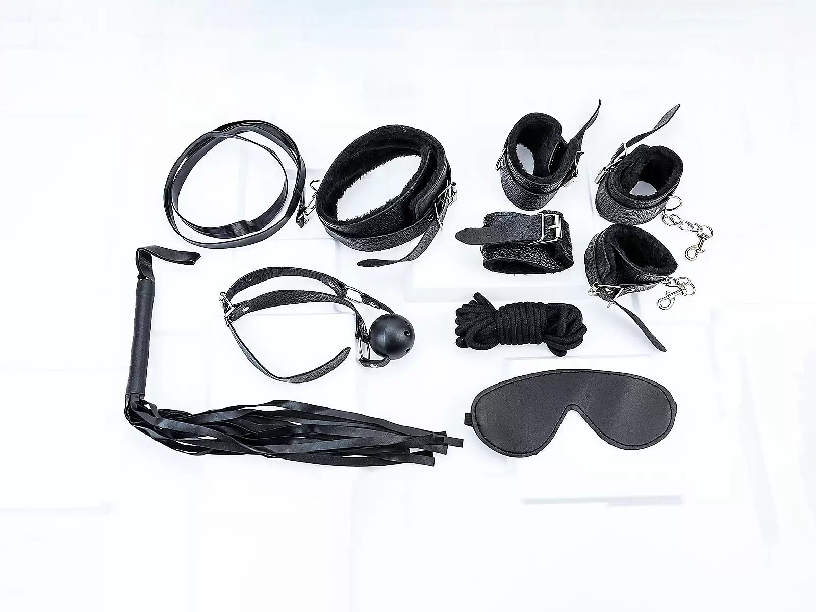 Đồ chơi bạo dâm da đen 7 món bộ phụ kiện quyến rũ cho cặp đôi thích cảm giác mạnh